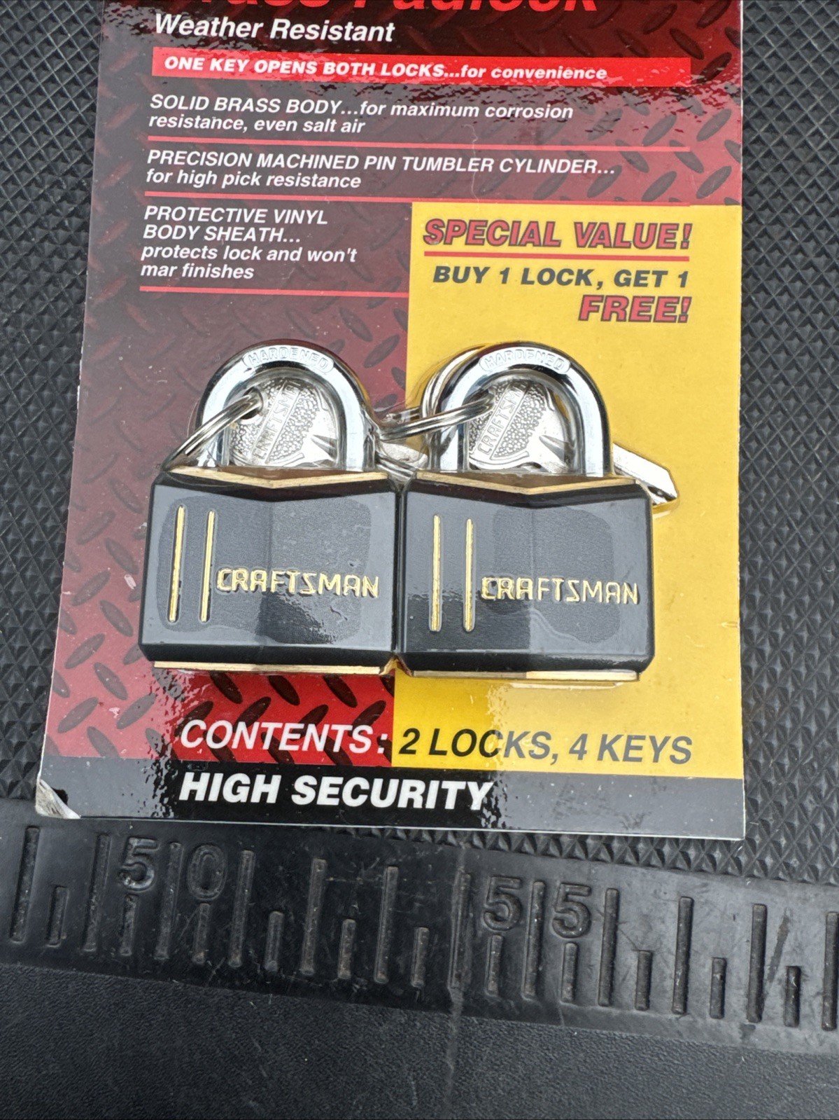 Sears Craftsman (2)pc Brass Padlock 58330 Nos 4keys Weather Resistant