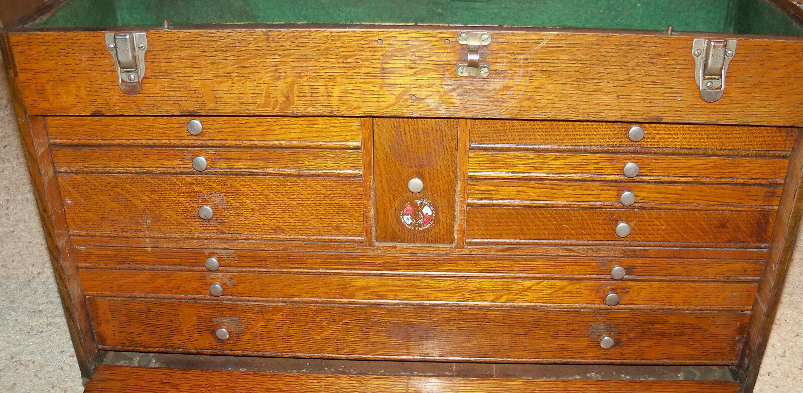 Vintage 11 Drawer Wood Gerstner Machinist Tool Chest Box, Model 052, 52, Oak 26″