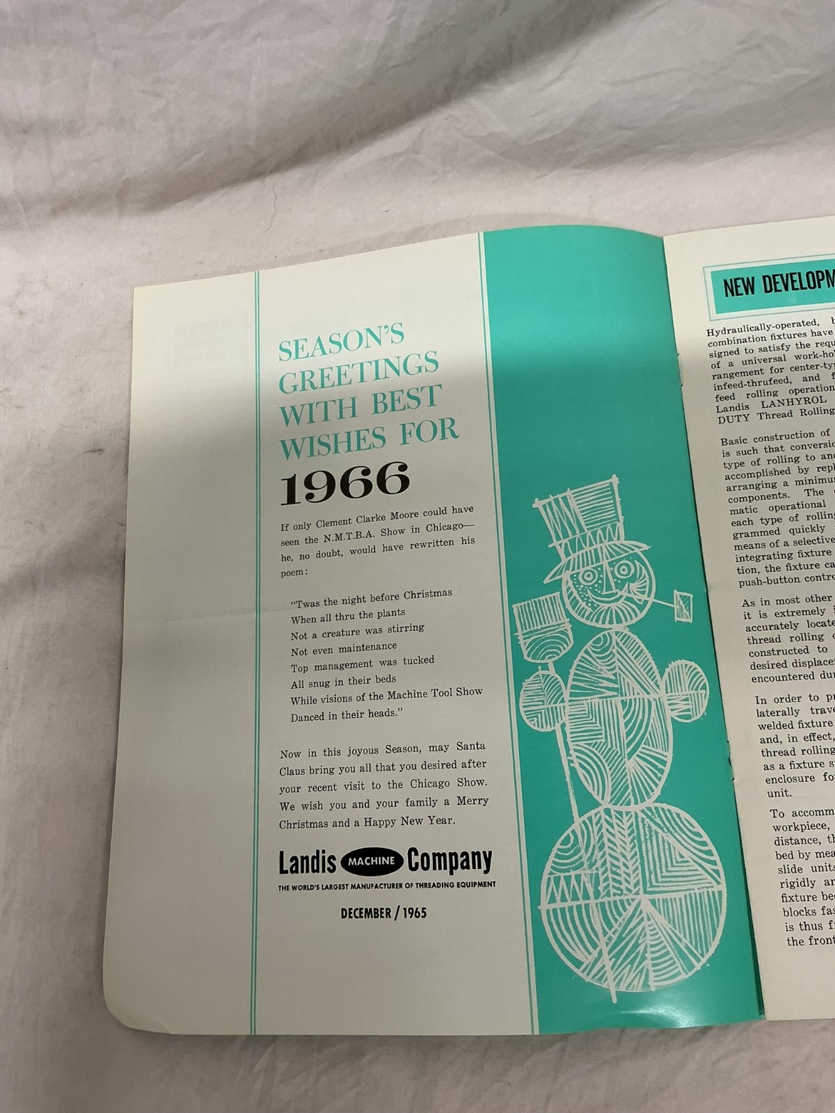 December 1965 Landis Machine Company Thread Tips Bulletin Brochure Pamphlet