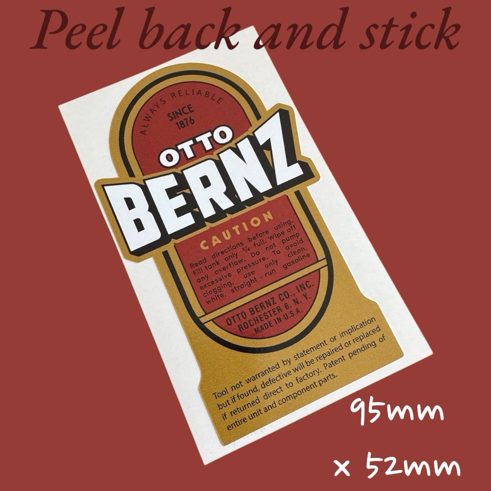 OTTO BERNZ Vinyl Sticker Decal Vintage Classic Lamp Brass Tool Tools FAMOUS 1876