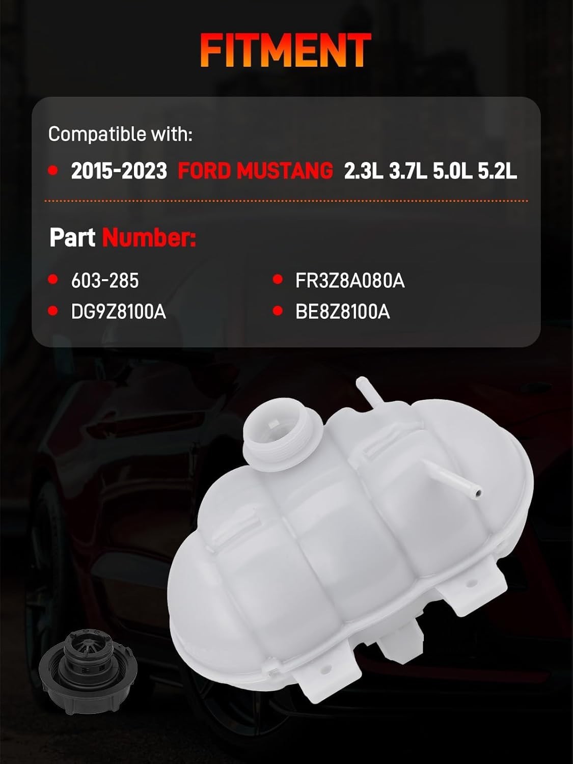 Engine Radiator Coolant Reservoir Expansion Tank Ford Mustang 2015-2023 5.0L