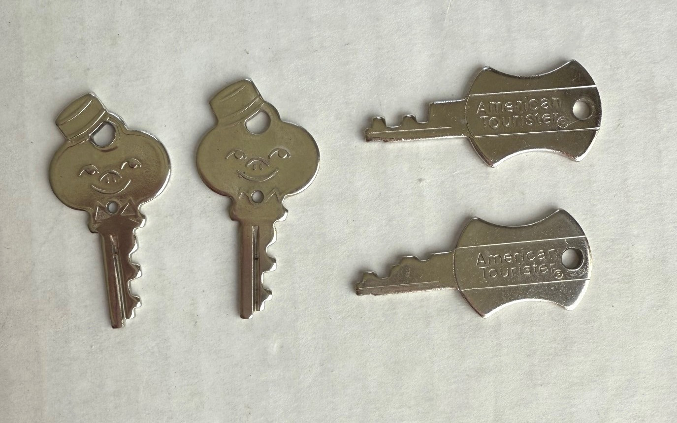 4 Vintage American Tourister Luggage Keys Smiling Bellhop & Luggage Tag Styles