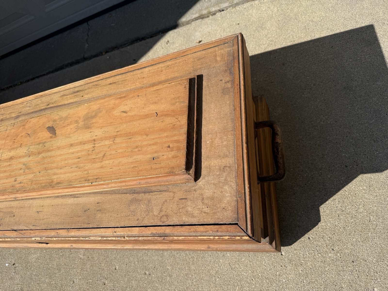 💙Antique Wood Carpenter Tool Chest Large Box 38″ L + Various Tools W/ Copper