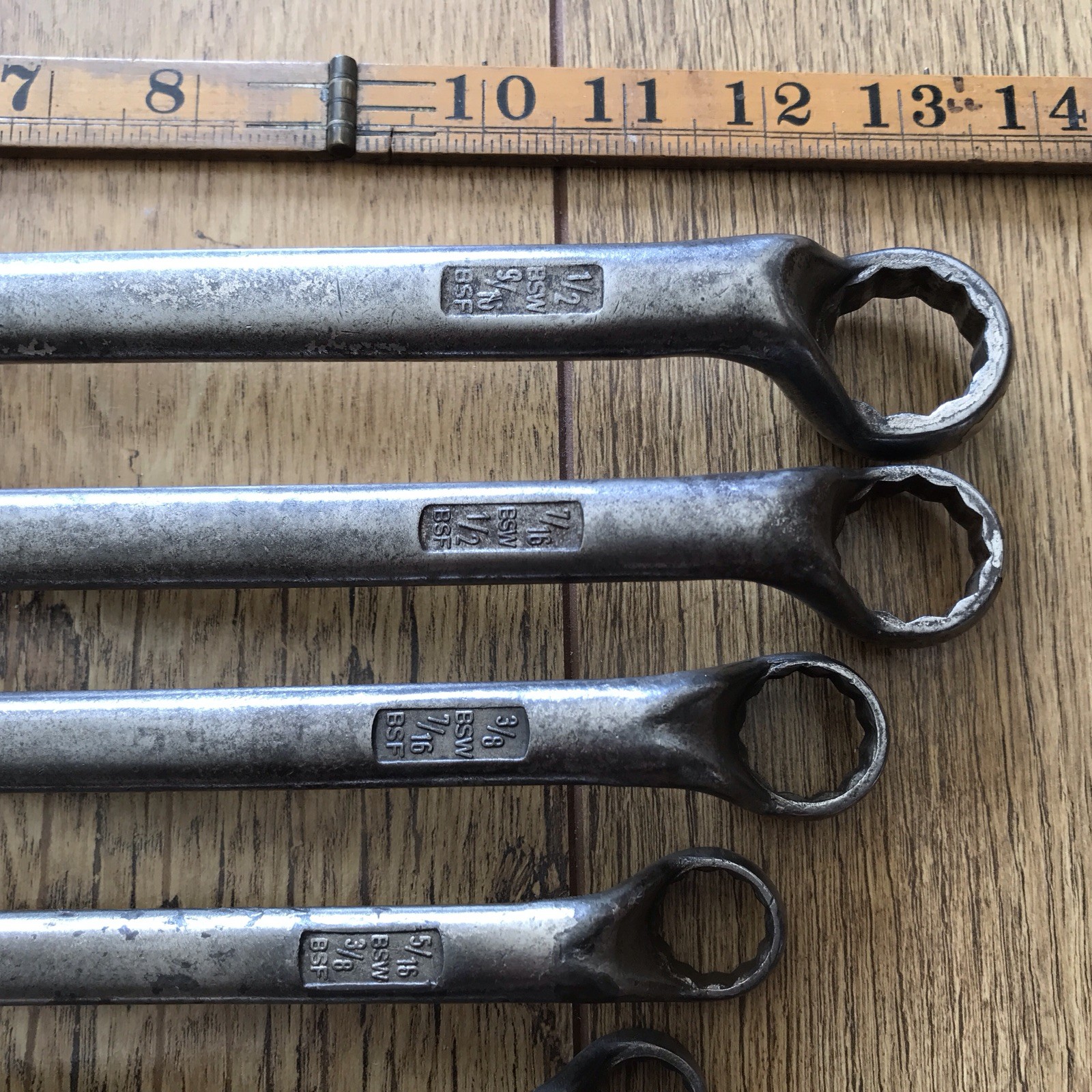 6 vintage Matador Whitworth Ring Spanners 9/16” W to 1/8″W classic car. E