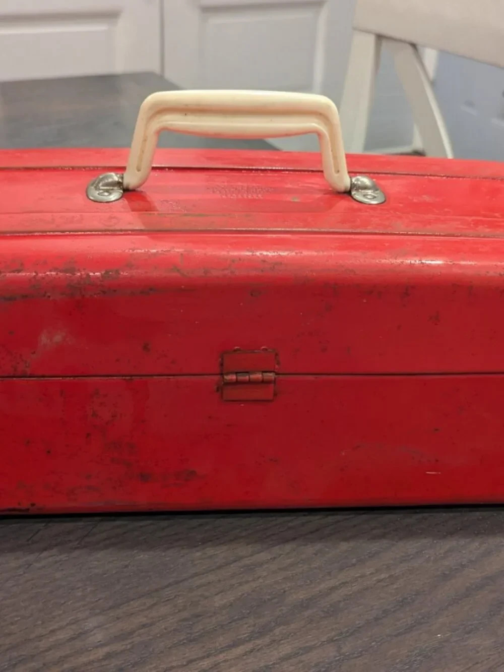 Vintage Red Metal Tool Box- Union Steel Chest Company Corp. Leroy N.Y.