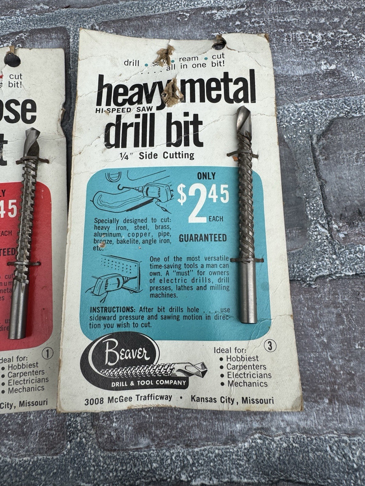 Rare Vintage Drill Bits on original package card From Madison Hardware NYC