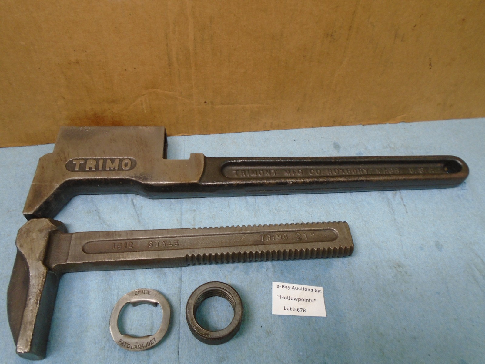 Trimo BIG 21″ Monkey Wrench Smooth Jaw Adj. Pipe Wrench Pat Date 1911 Clean J676