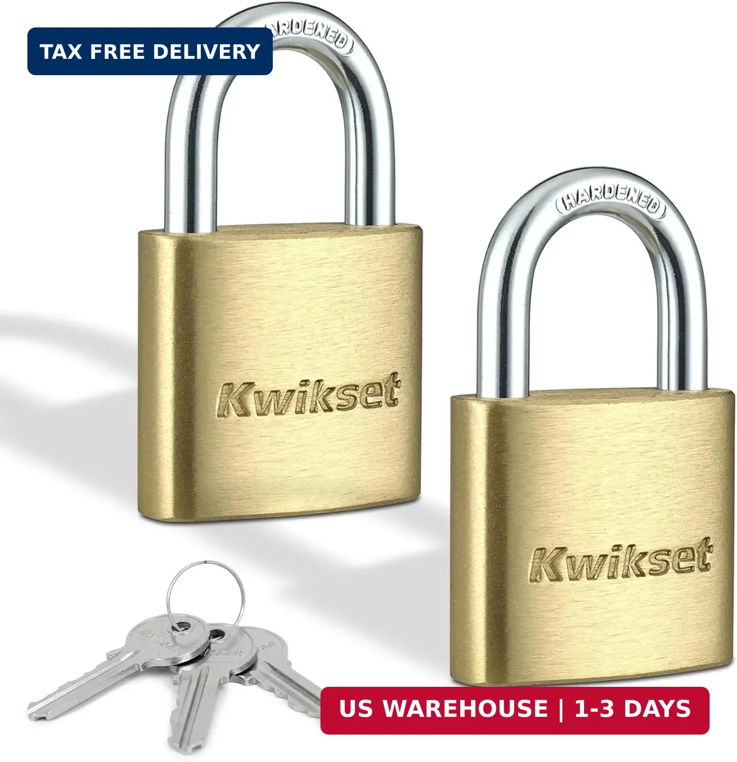 Kwikset Brass Padlock with Hardened Steel Shackle, Indoor Outdoor Cabinet and St