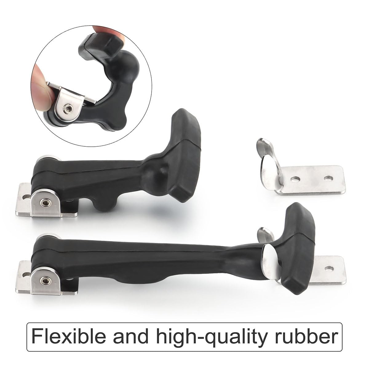 2 Pcs/Set Flexible Rubber Stainless Steel Draw Latches with Brackets, Black