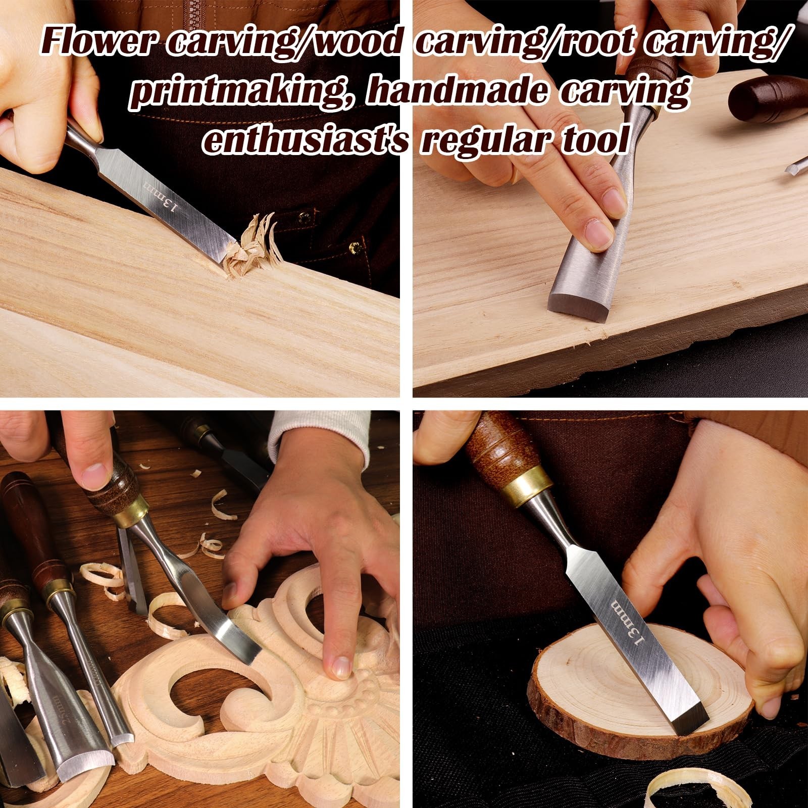 12-Piece Wood Carving Chisel Set – CR-V 60 Steel Multi-Shape Edge Gouges Carv…
