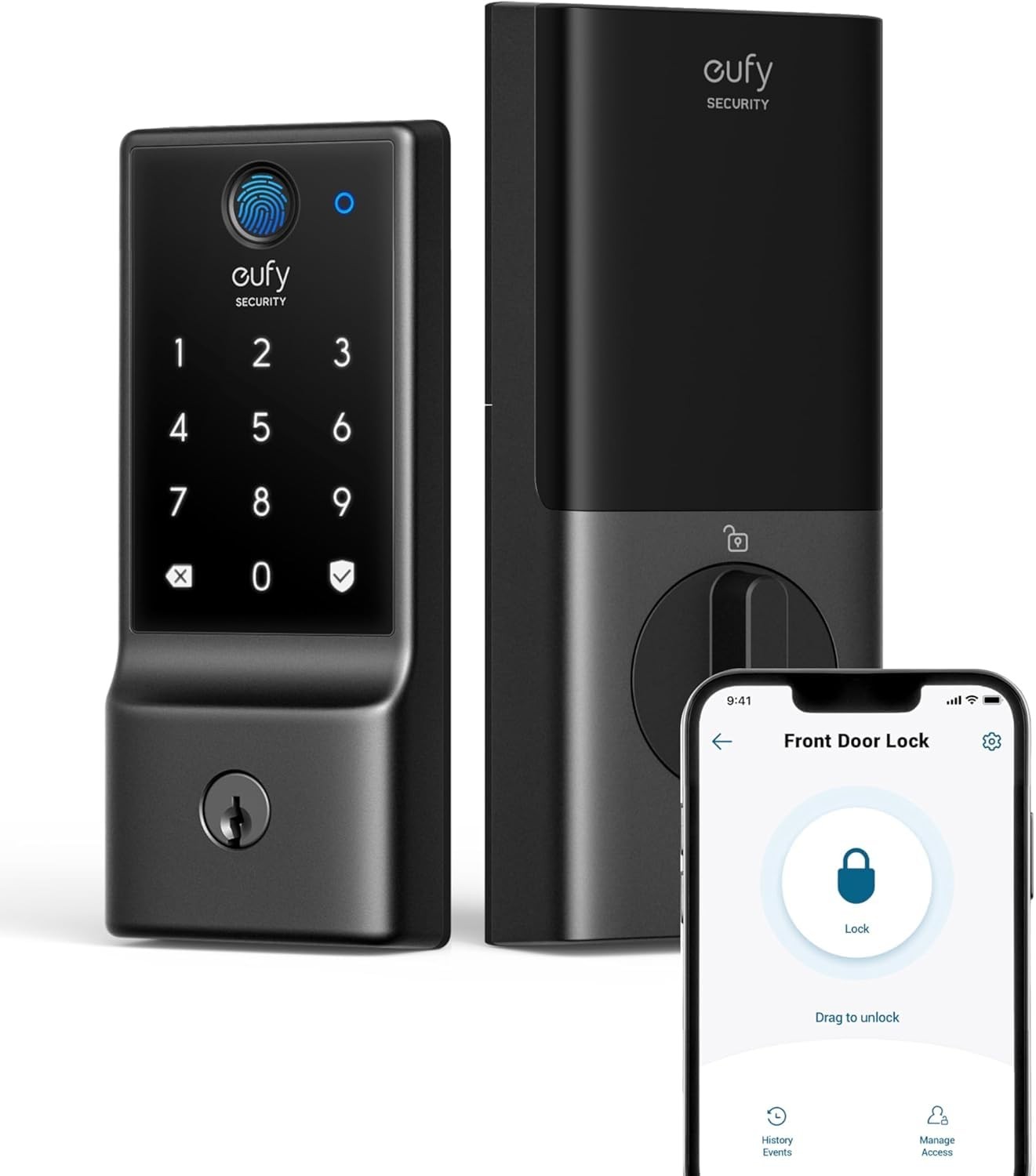 eufy Security Smart Lock C220, Fingerprint Keyless Entry Door Lock, Black
