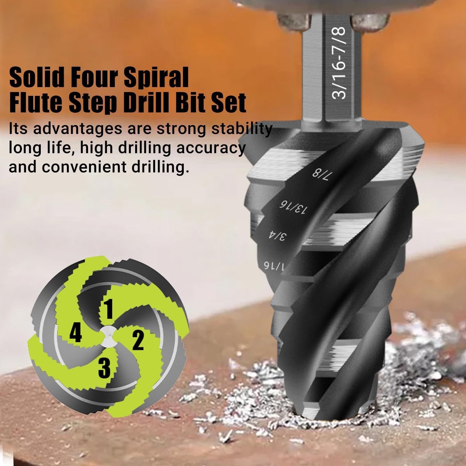 5 Pcs Four Spiral Flute Step Drill Bit Set, 6 Pcs Countersink Drill Bits with…