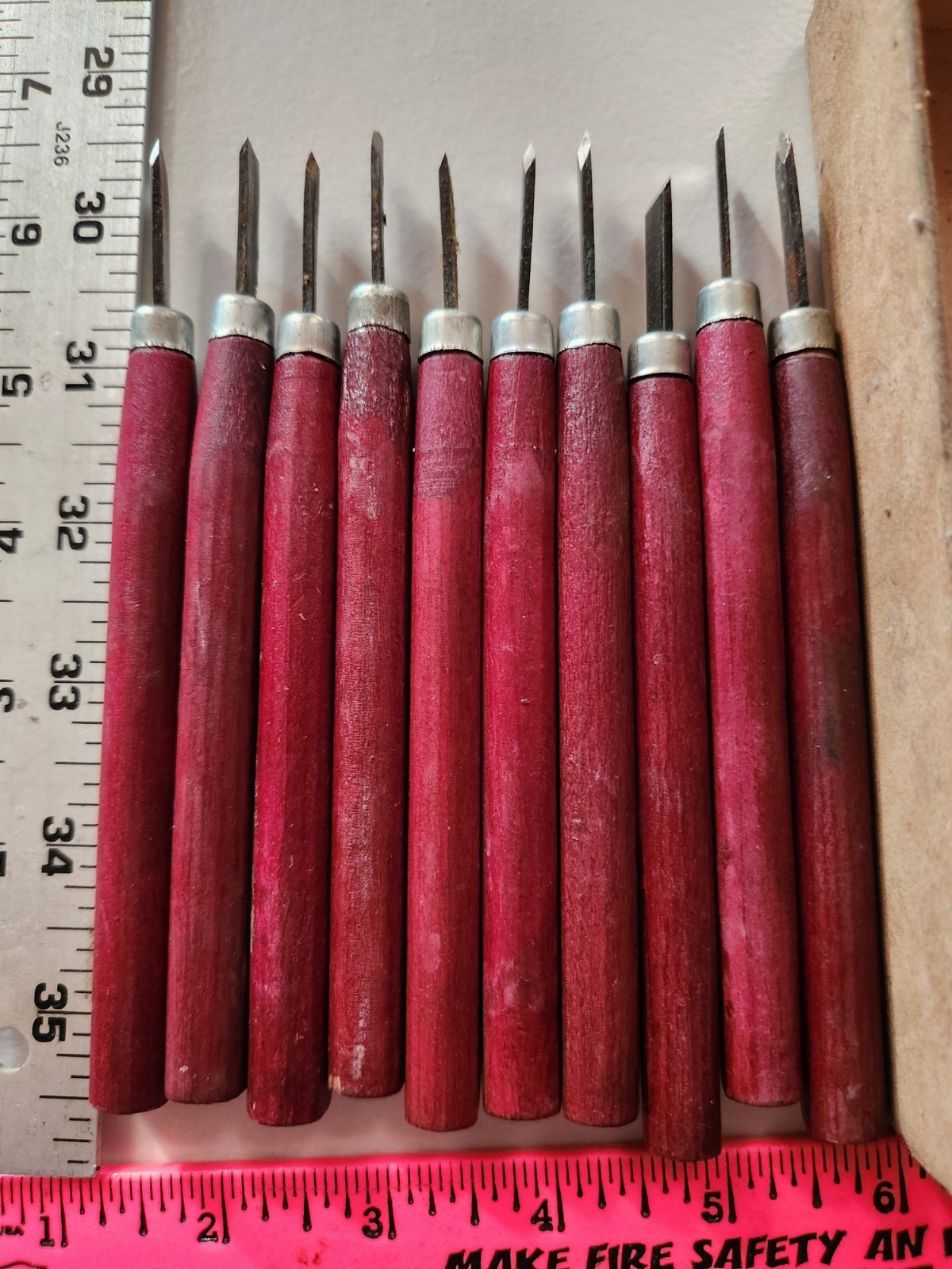 Vtg 6″ WOOD Tools 10 PIECE Alloy Steel Blades CHISEL SET Witherby? Mastercraft?