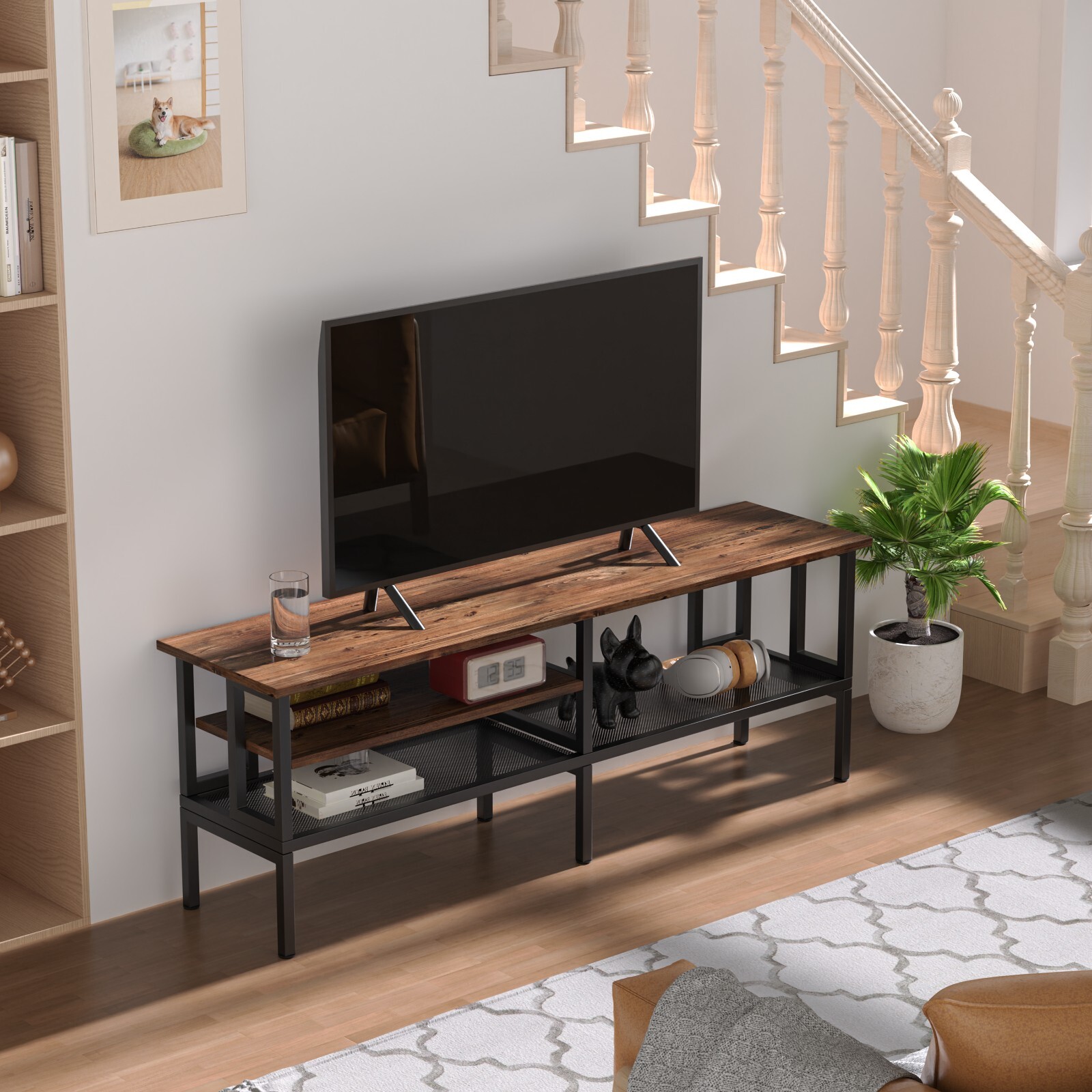 Farmhouse TV Stand for 70 inch TV Gaming Entertainment Center w/ 3-Layer Shelf