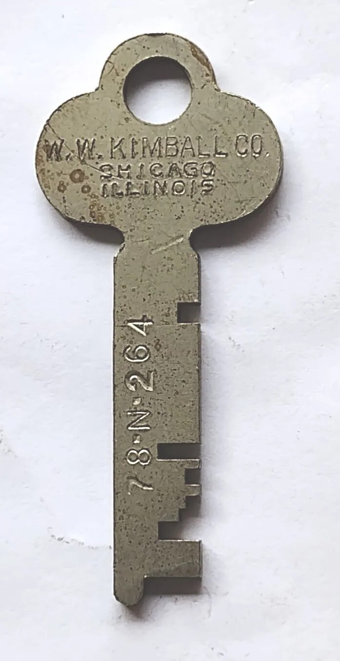 Vintage Key W W Kimball Co 78 N 264 Chicago IL Appx 2″ Replacement Locks