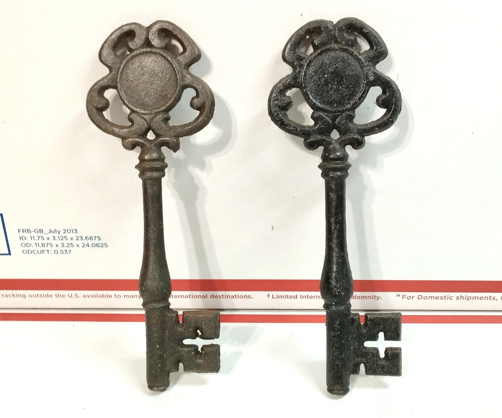 2 Victorian Master Door Cast Iron Skeleton Key HUGE Cathedral Patina