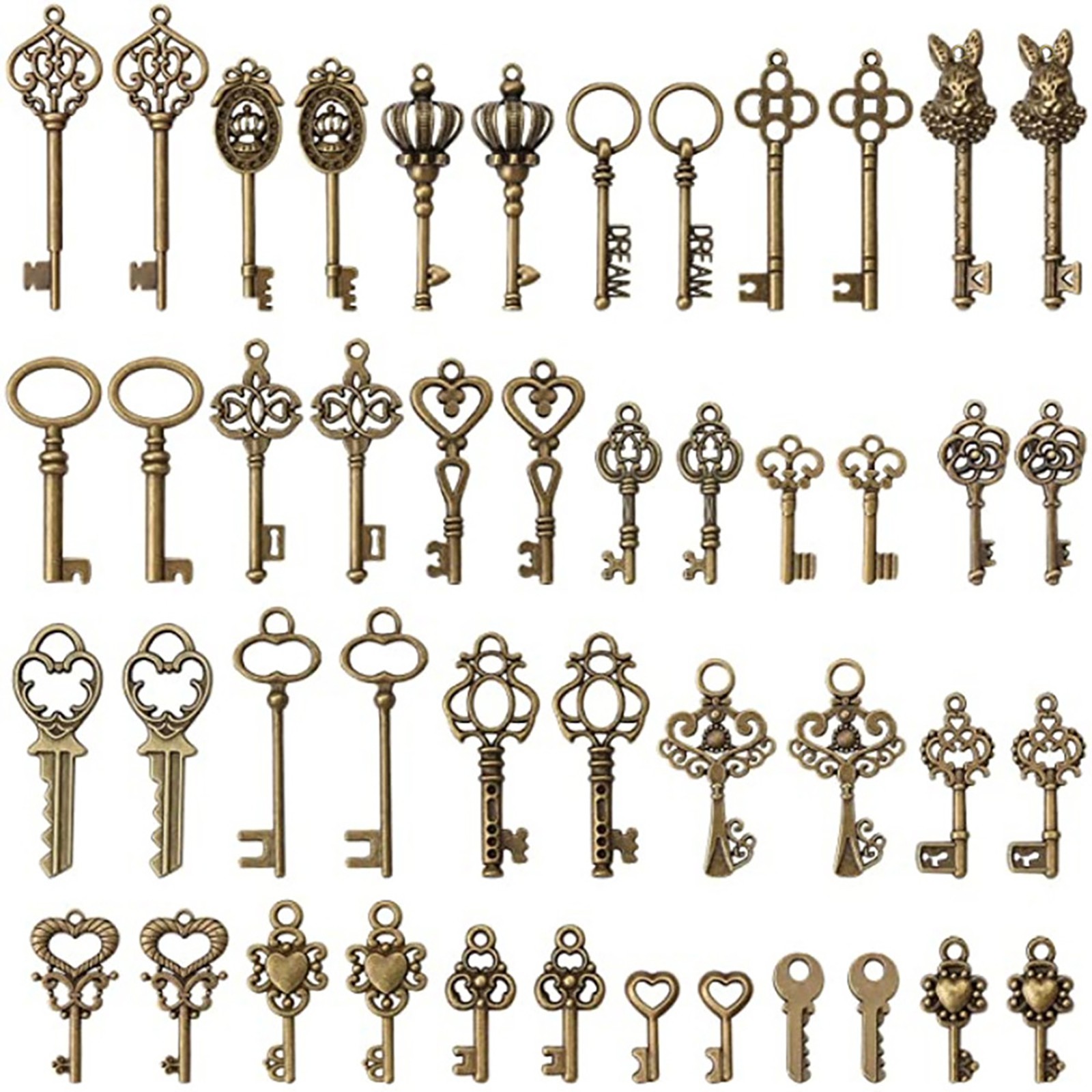 46* Old Vintage Antique Skeleton Keys Lot Large Small Necklace Pendant Bronze