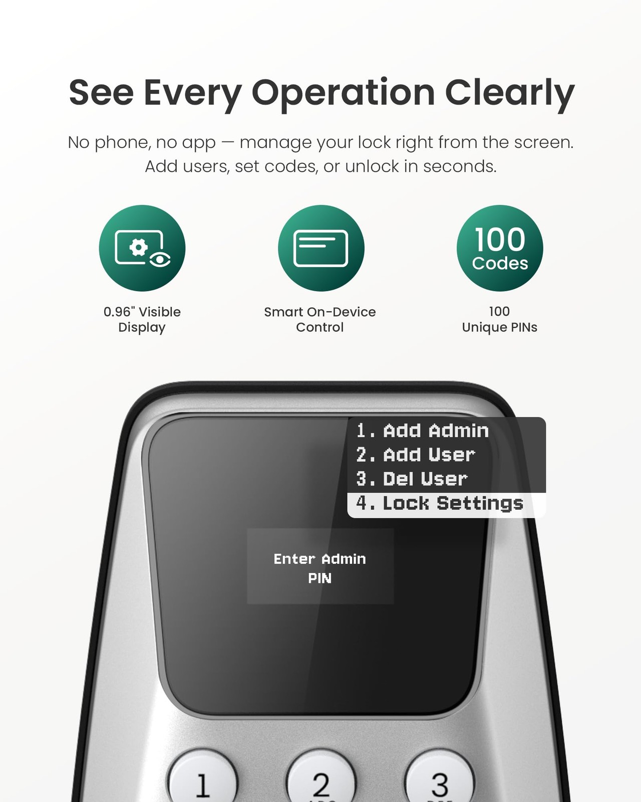 DESLOC C100 Keypad Door Lock Keyless Entry Smart Deadbolt Silver 100 Codes