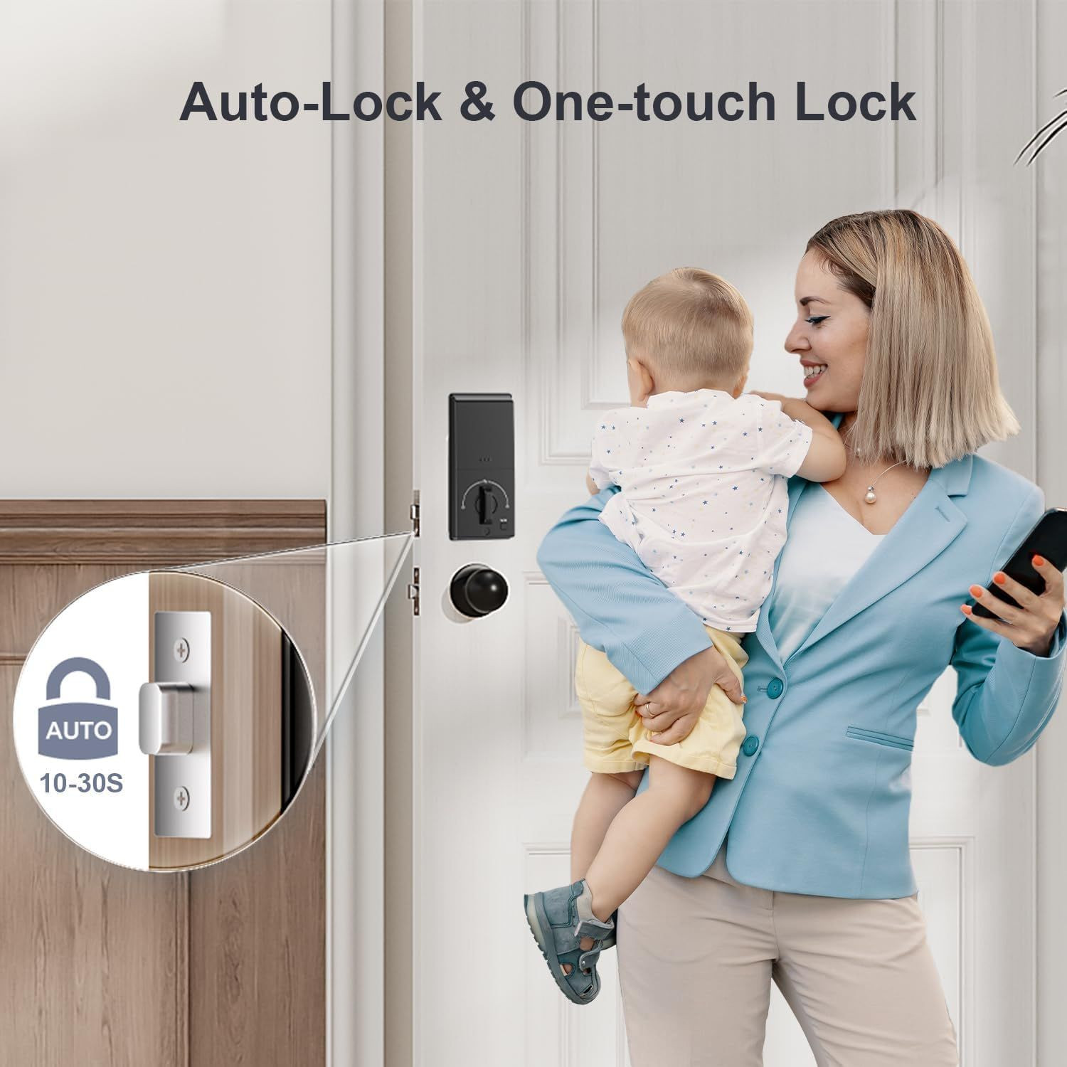 Ulecoce Fingerprint Keypad Deadbolt with Knob Set, Keyless Entry /, Black