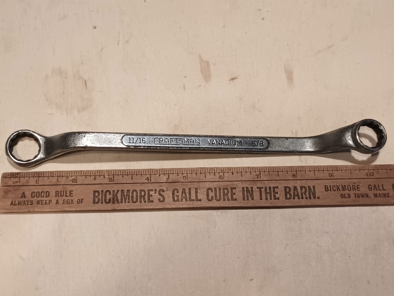 Vintage CRAFTSMAN underlined VANADIUM CI 11/16″x 5/8″ Dbl. Box End Wrench