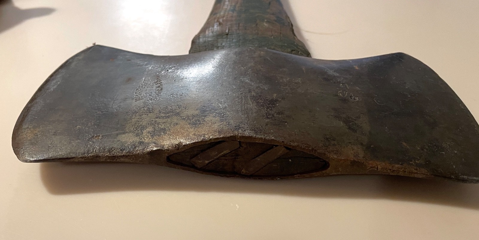 Vintage Warren Double Bit Axe w/ FS stamp, Figured Hickory Handle