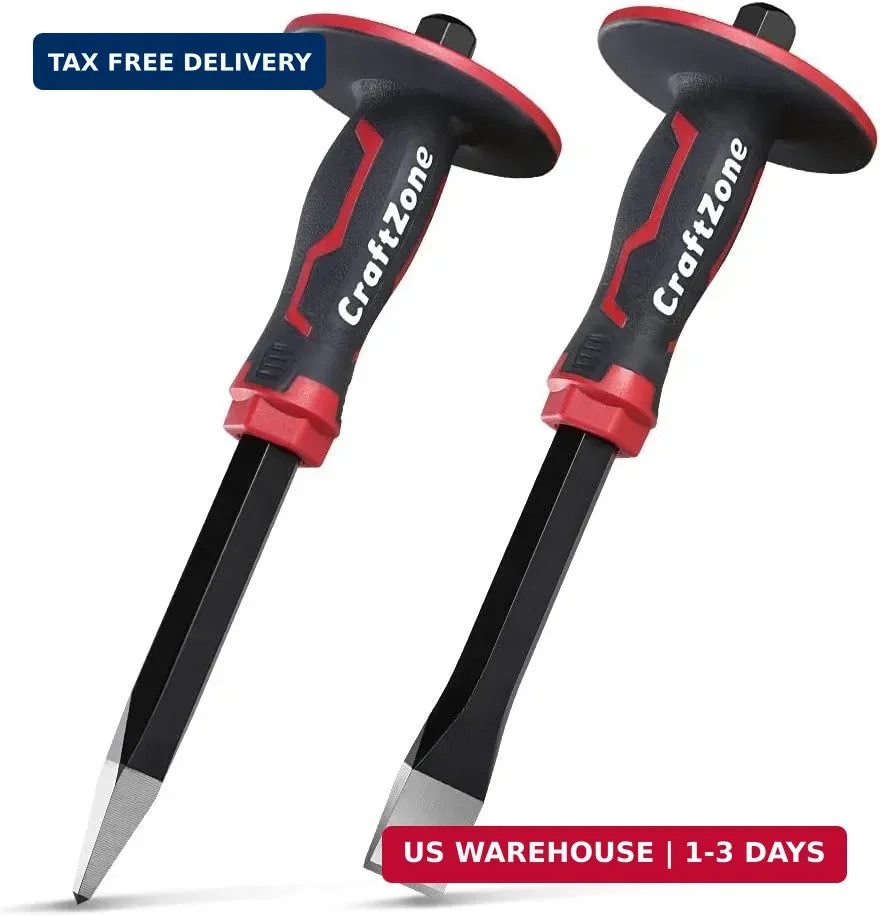 Masonry Chisel Set – 2-Piece Heavy Duty Pointed & Flat Rock Chisels, Concrete St