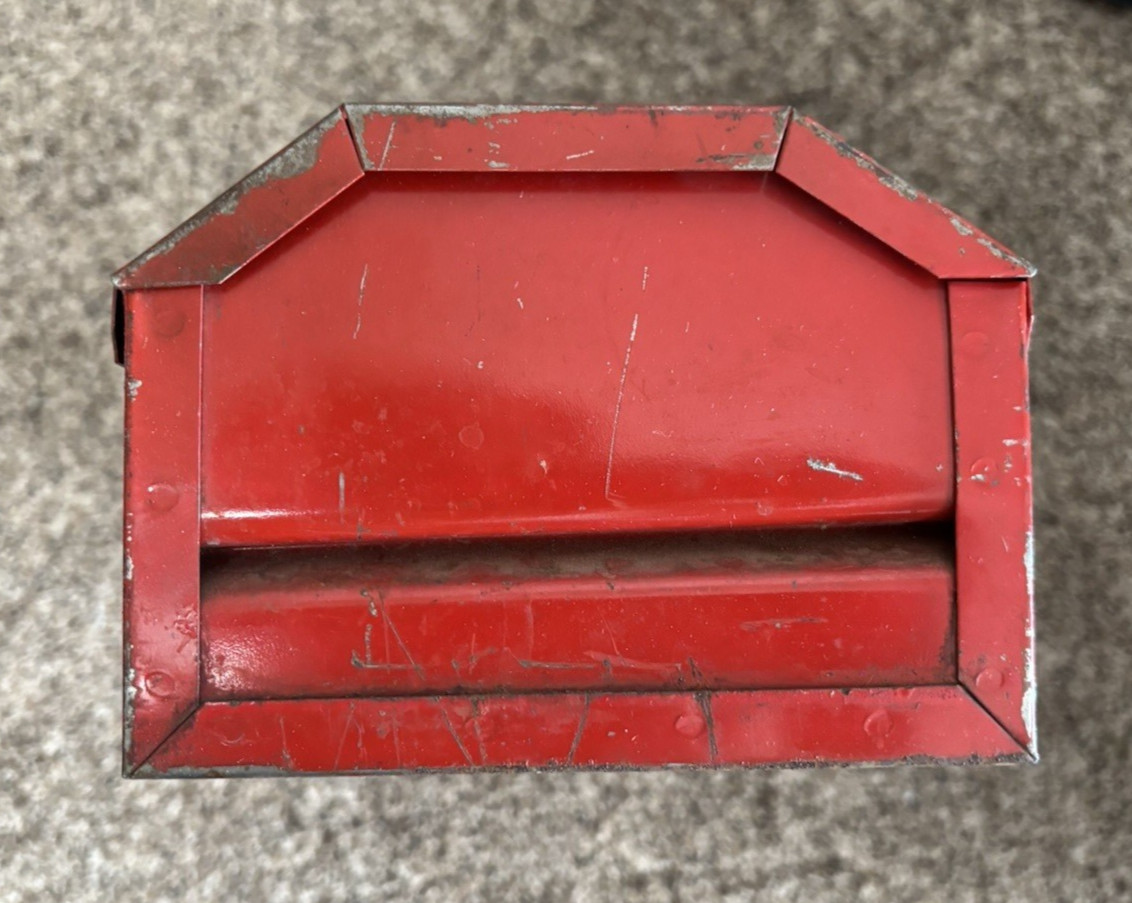 RED Vintage Metal USA Hip Roof Style 19″ Carpenter TOOL BOX with Tray -Rustic