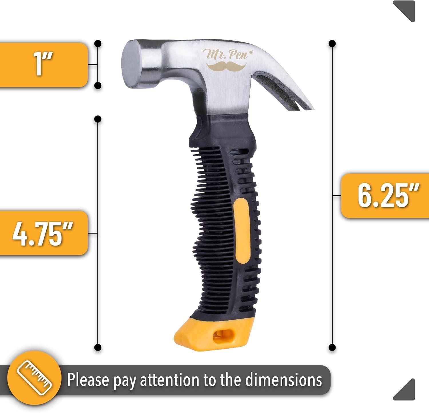 Ergonomic 8oz Magnetic Claw Hammer with Yellow Handle – Stylish & Functional