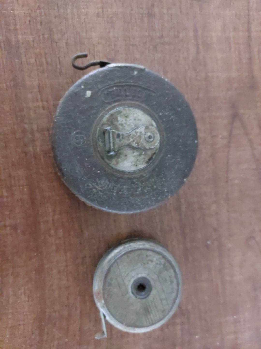 2 Vintage Tape Measures- Fulton 50′ Tape & Baldwin Metal 72″