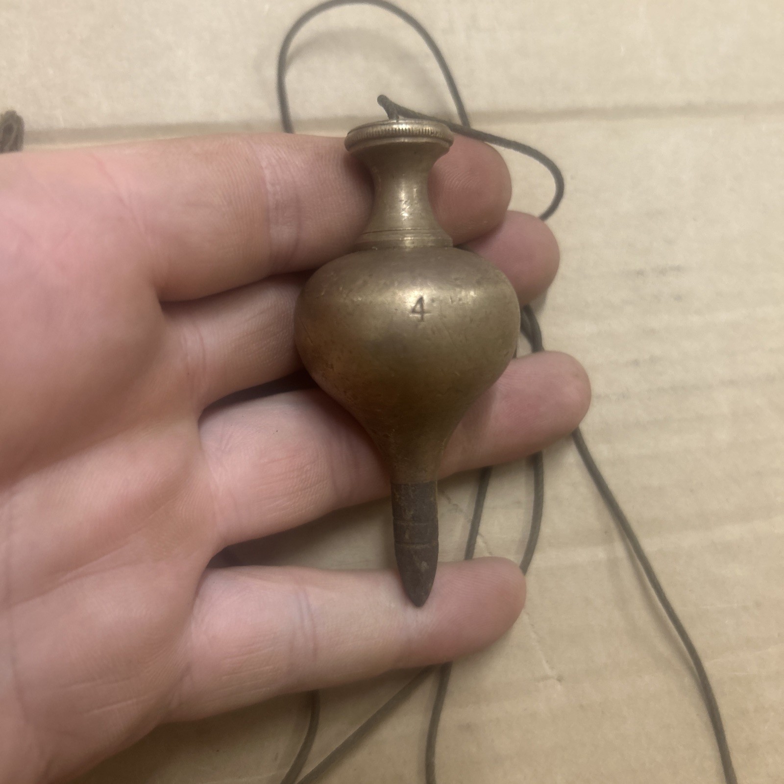 Vintage Rare S Brand No 4 Solid Brass & Steel Plumb Bob