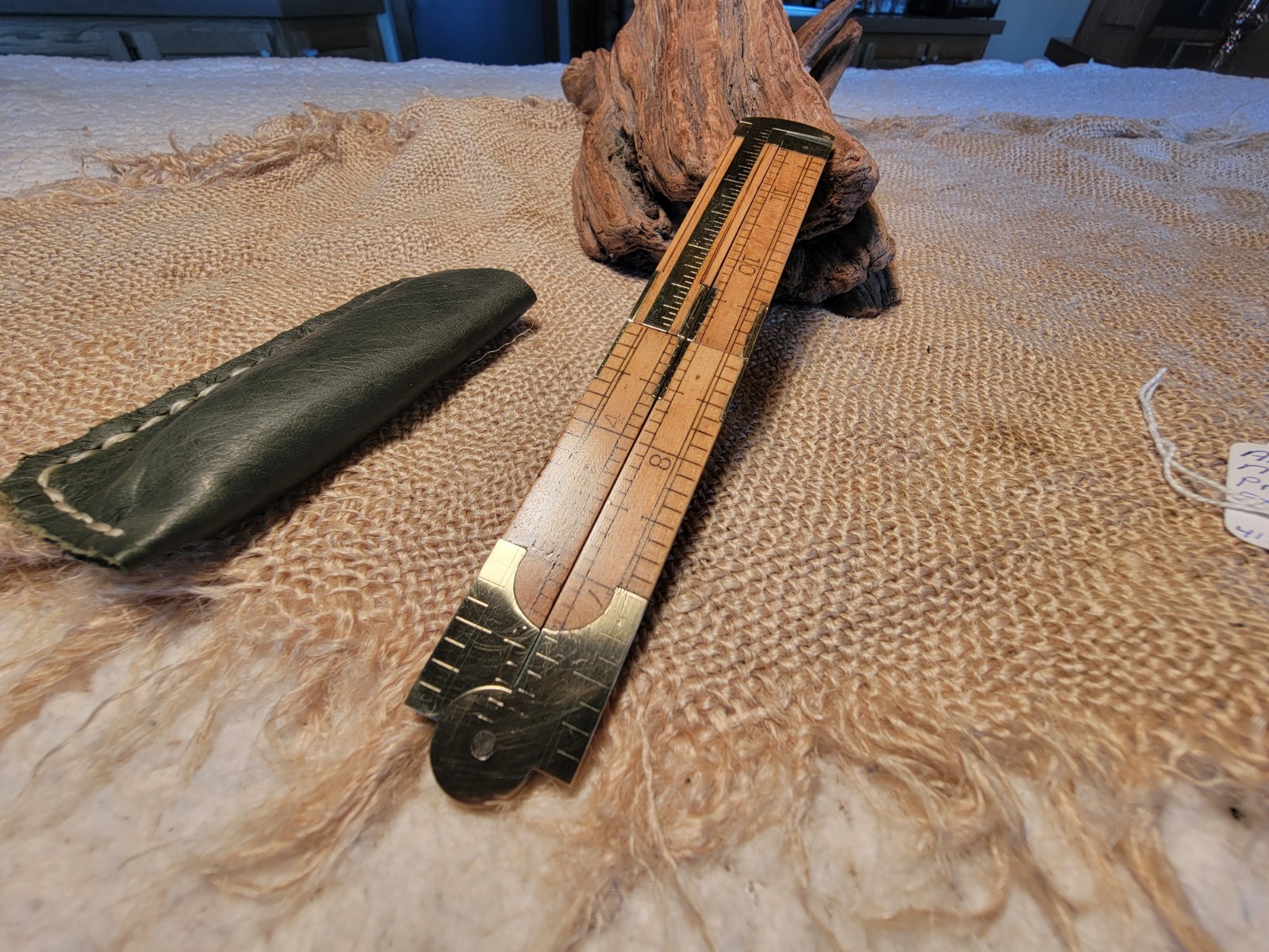 Vintage No. 32 Boxwood & Brass Folding Rule with Caliper Slide