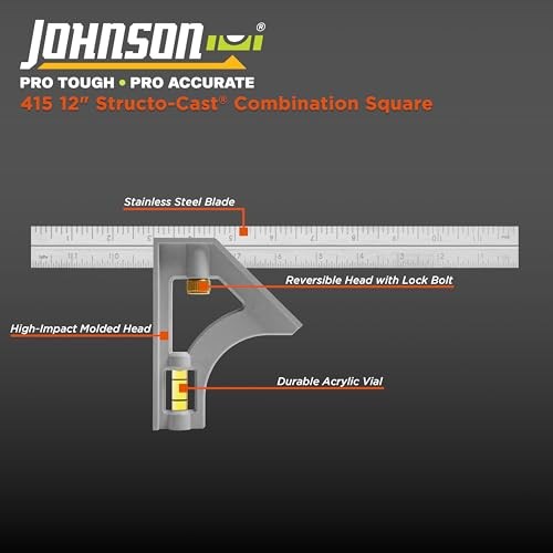 Johnson Level & Tool 415 Structo-Cast Combination Square, 12-Inch, Silver