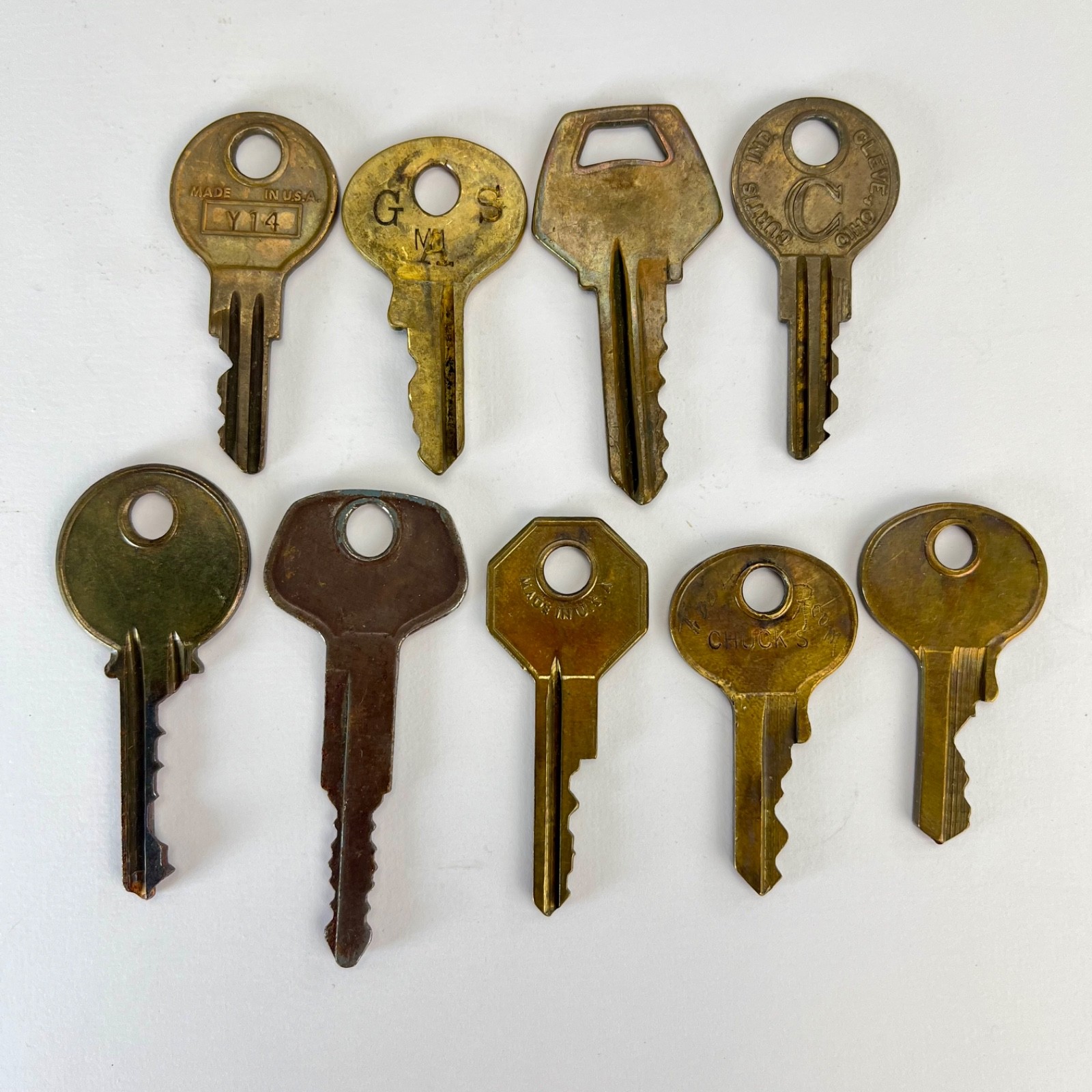 Vintage Curtis Brass Keys Lot 9 Cleveland OH Eastlake USA 1920s–50s Curtis Lot
