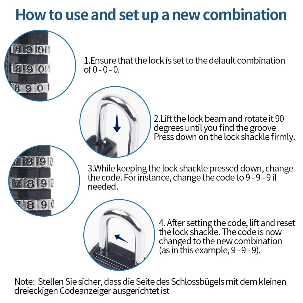 RESET-071 Mini Combination Lock, Small 3 Digit Padlock for Gym Locker, Travel Lu
