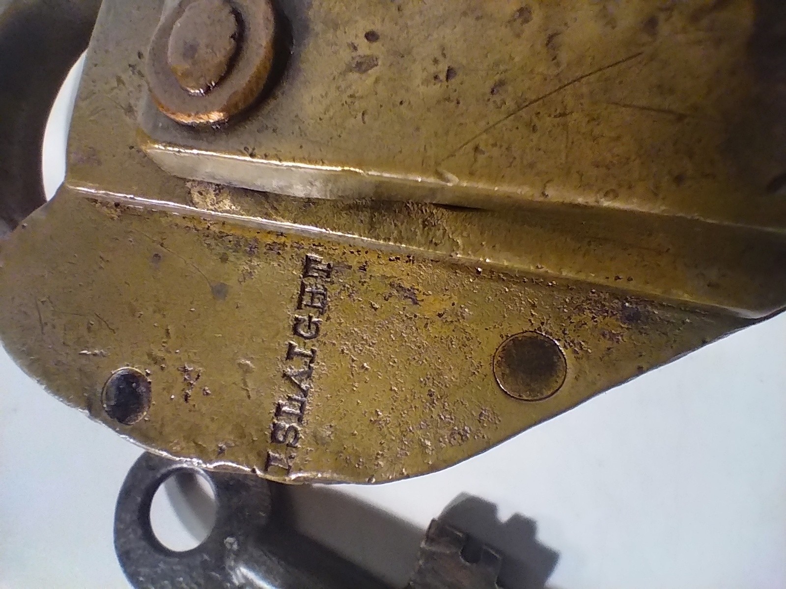 Rare Antique T Slaight Padlock w Skeleton Key Works Heavy