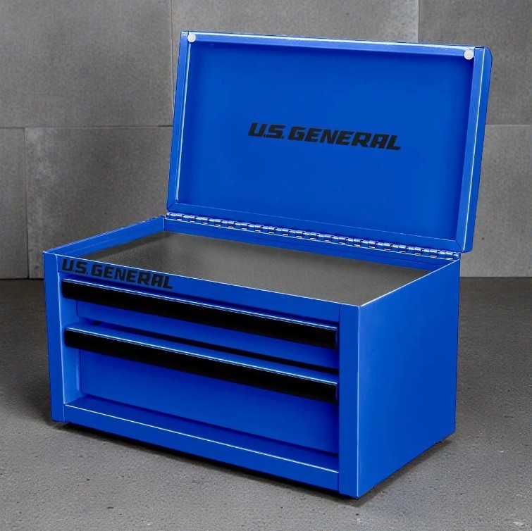 U.S. General Mini Tool Box 2-Drawer Blue Drawer Liner Metal Storage Organizer