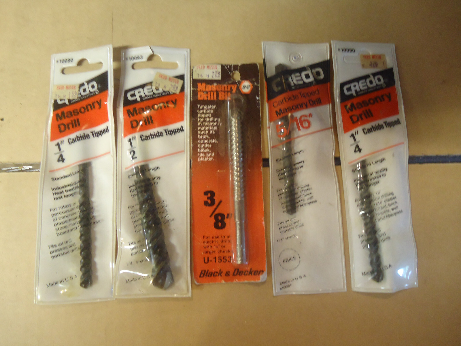 LOT OF 5 MASONRY DRILL BITS