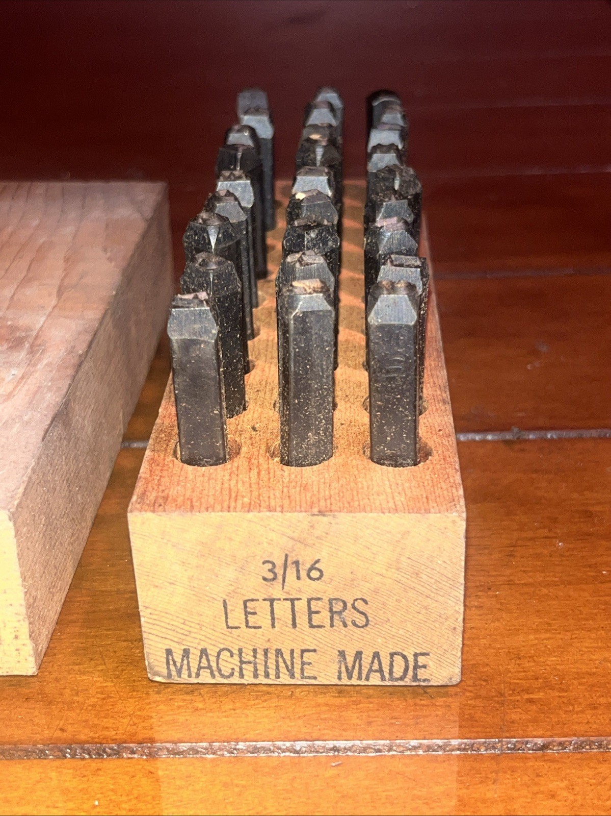 Vintage 3/16” Machinist Steel Letter Punch Stamping Set. Wood Case. Hand Cut.