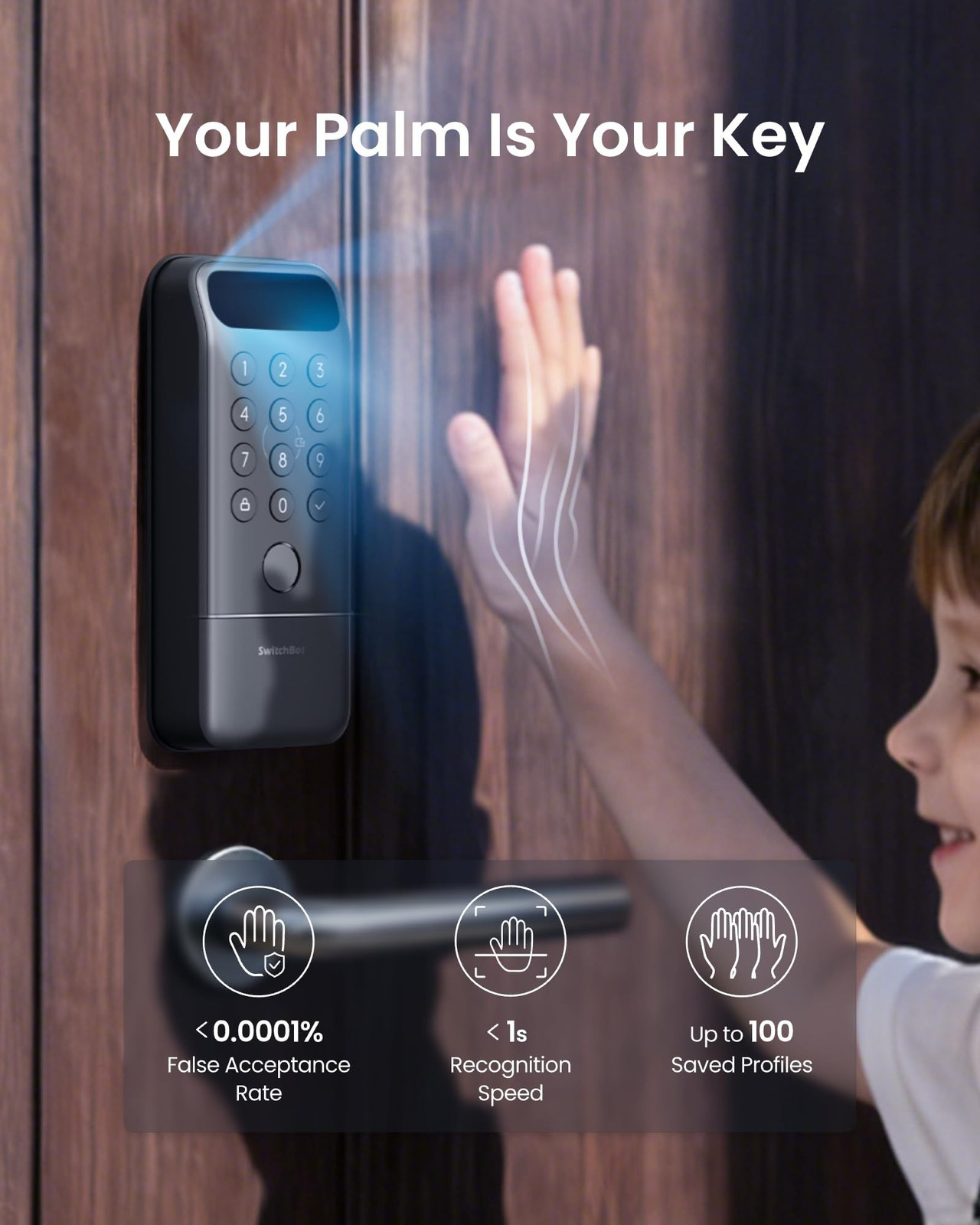 SwitchBot Lock Vision Pro Smart Lock, 3D Face Recognition + Palm Matte Black