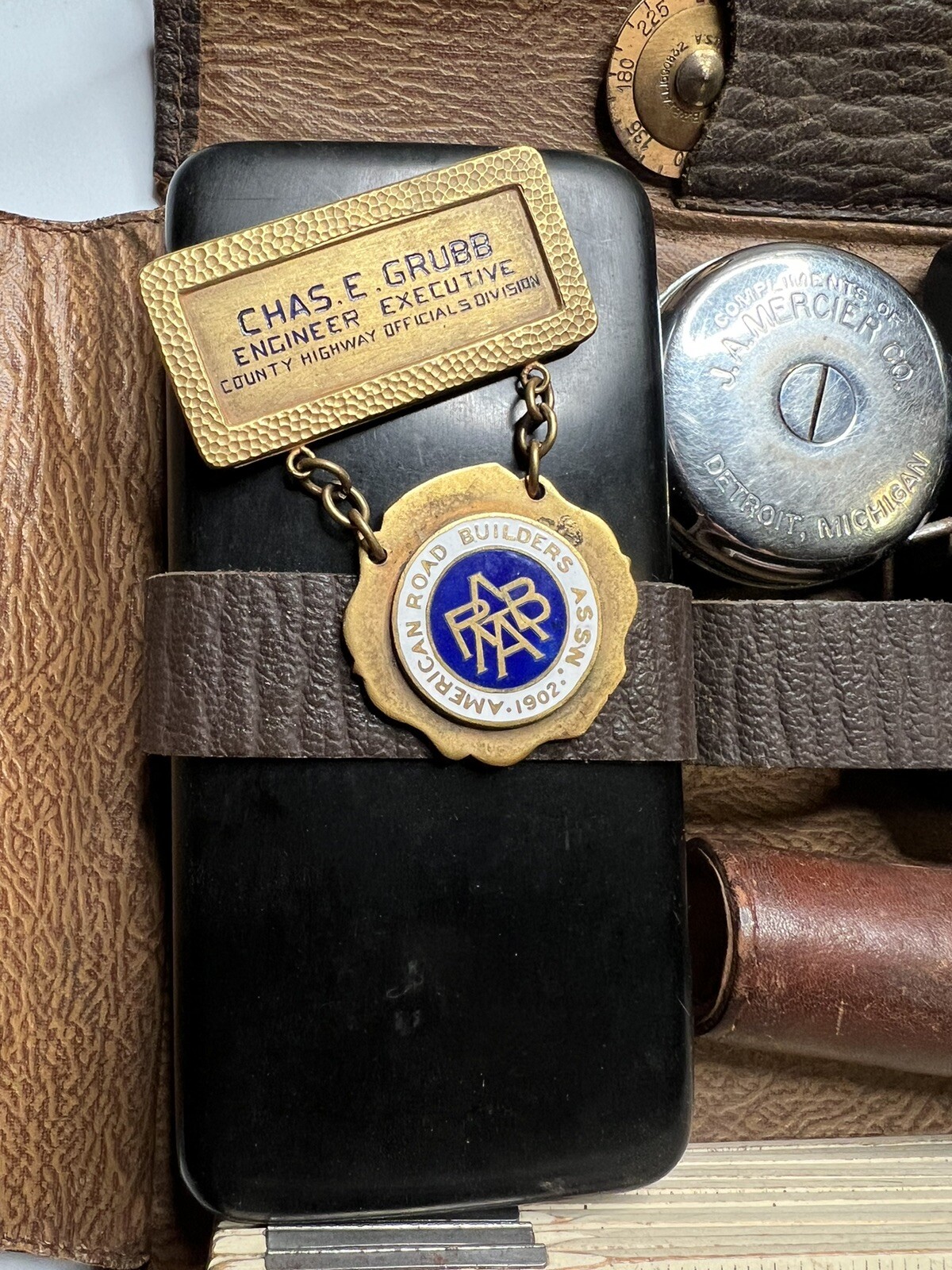 c. Early 1900s Charles. E. Grubb’s Engineer Measuring Tool Kit and ARBA Medal