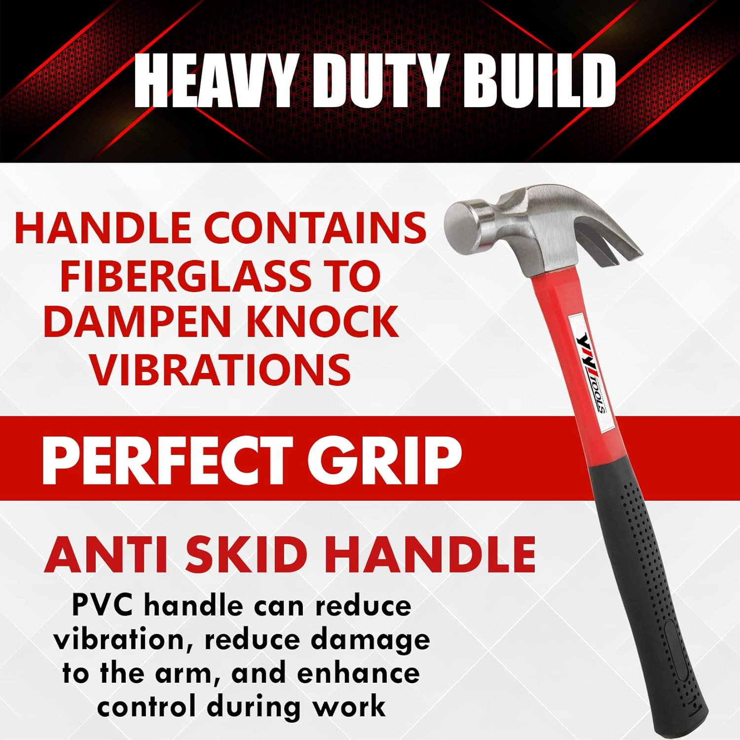 Claw Hammer With fiberglass Handle – 16-oz, Red and Black (YY-1-003)