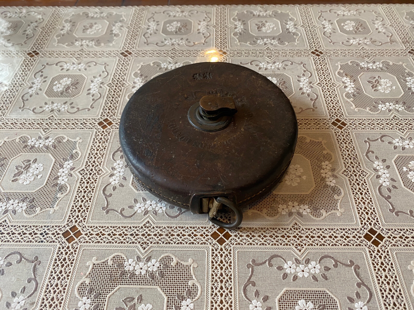 Antique Leather Bound 100ft Tape Measure By Dean Beddington London