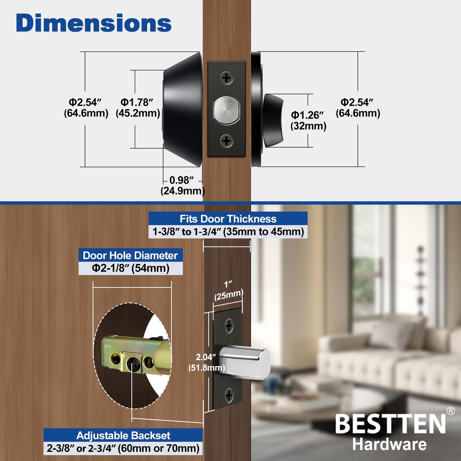 BESTTEN 3 Pack Keyed Alike Single Cylinder 3 PK Deadbolt, Matte Black