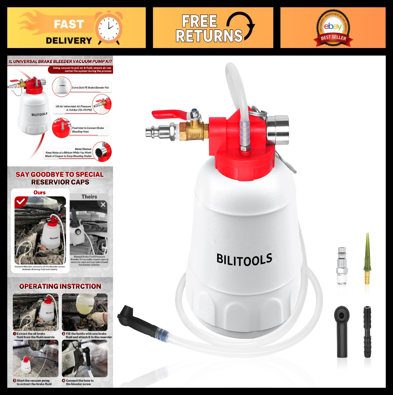 Universal Brake Bleeder Kit – 1L Vacuum Fluid Extraction Tool, One-Person System