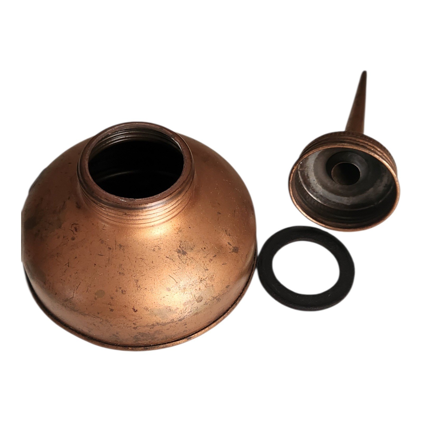 Vintage Copper Oil Can Long Spout Industrial Antique Oiler Canister 6 Inches