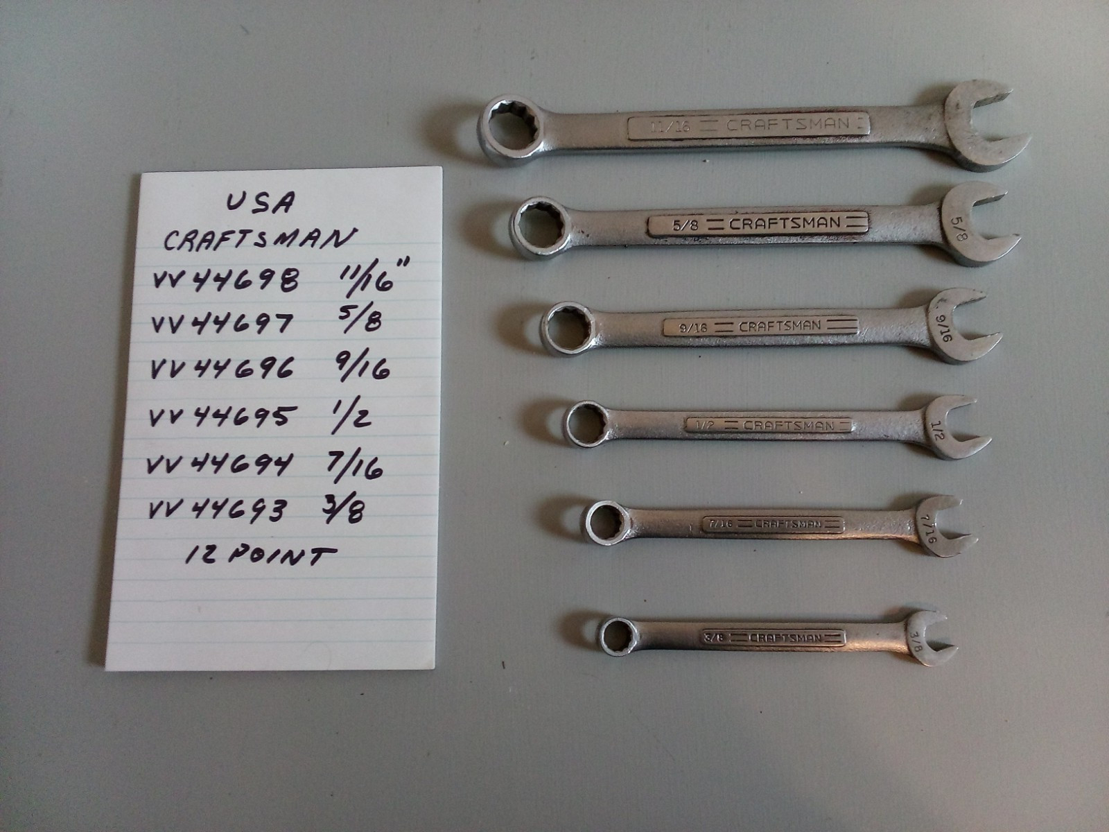 Vintage Craftsman 6 pc USA 12 PT Combo Wrench Set 3/8″ to 11/16″. Gently used.