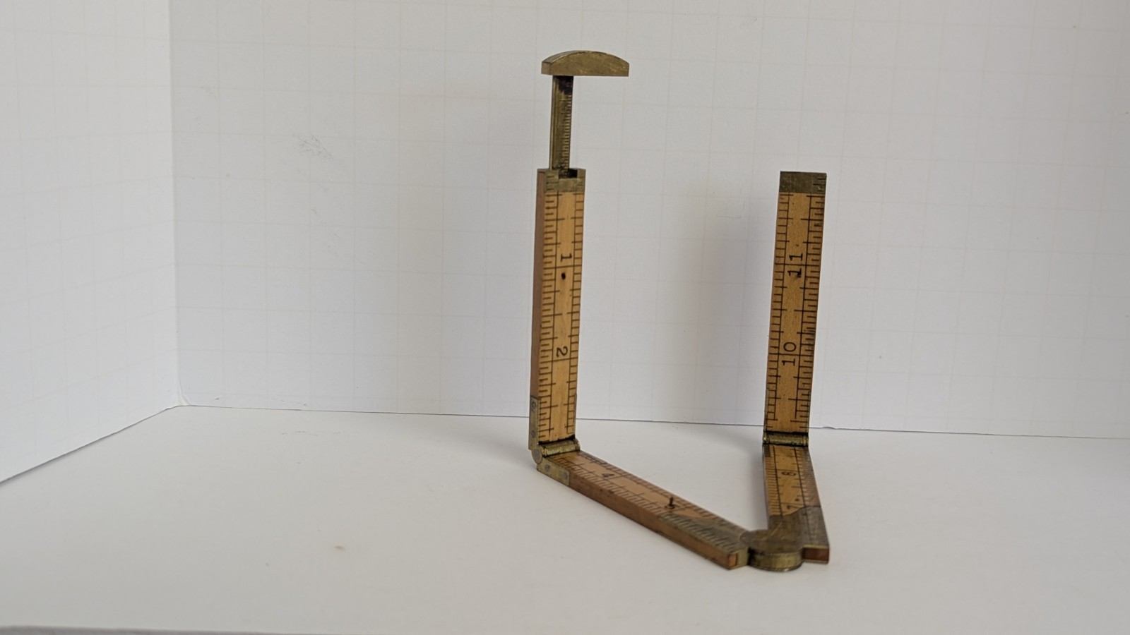 # 32 Stanley Boxwood Brass Folding Ruler, Caliper 12″ 1930’s *NICE**