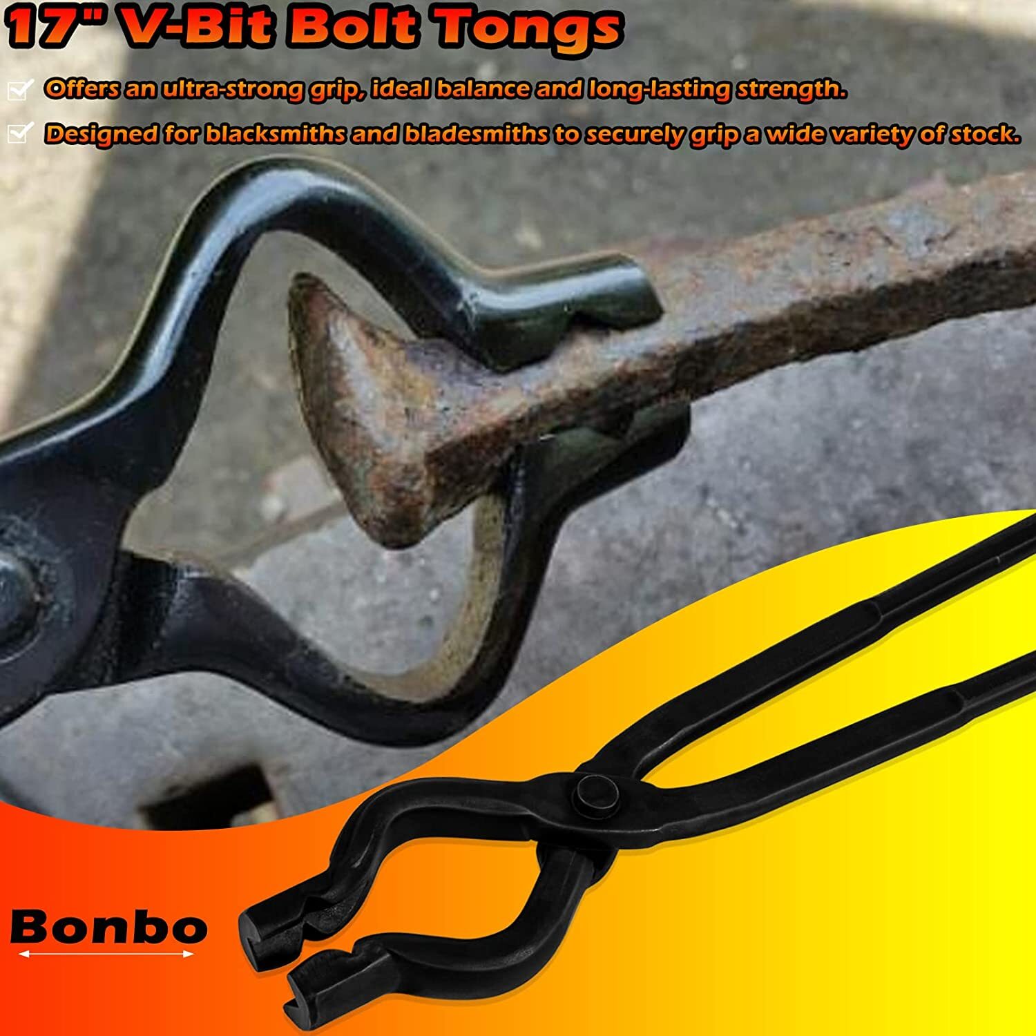 17Inch V-Bit Bolt Tongs and 1.5KG (3.3LB) Blacksmith Hammer Forge Vise Tool