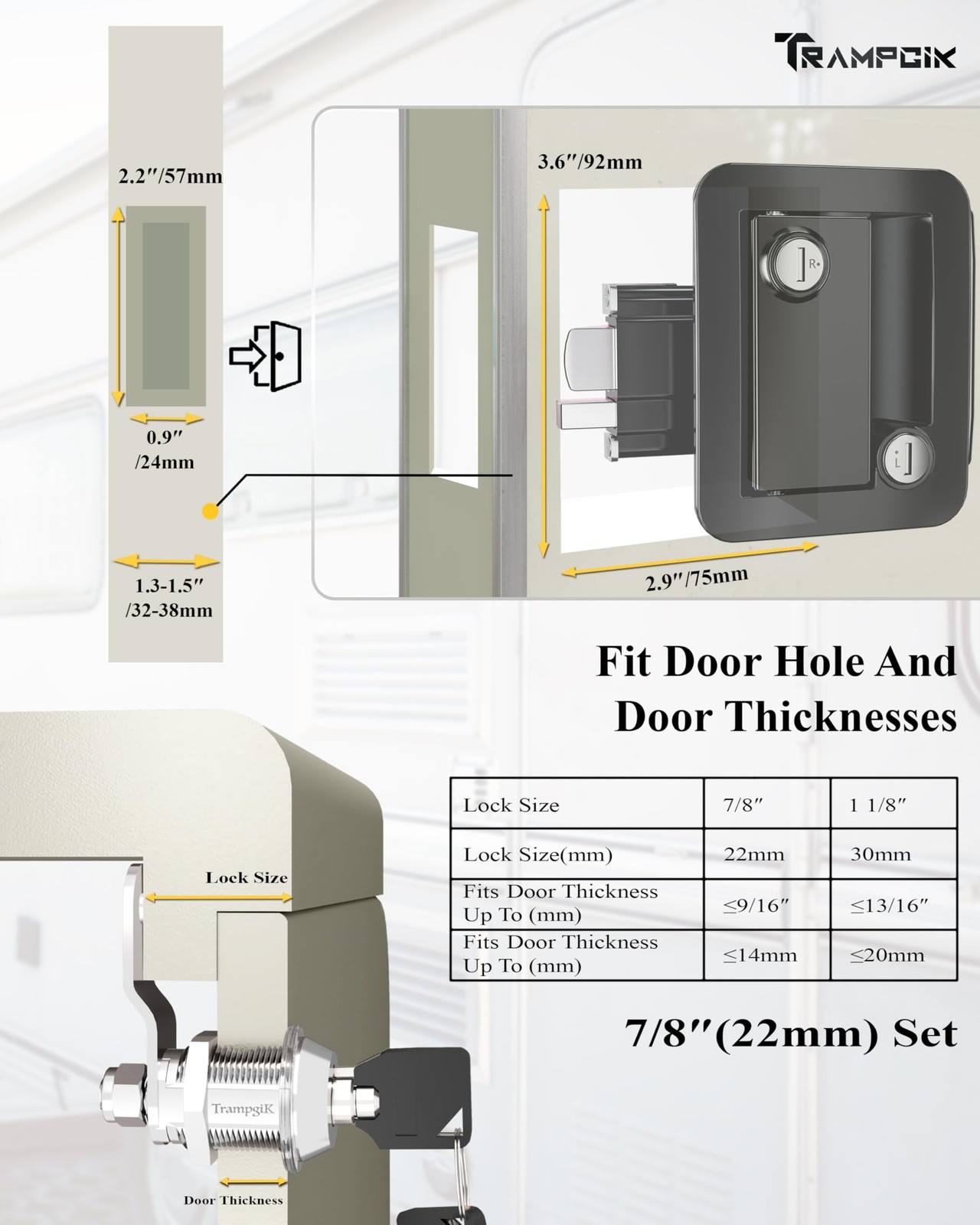 TrampgiK RV Door Lock,1 Camper Door Lock with Storage Locks Combo, for Traile…