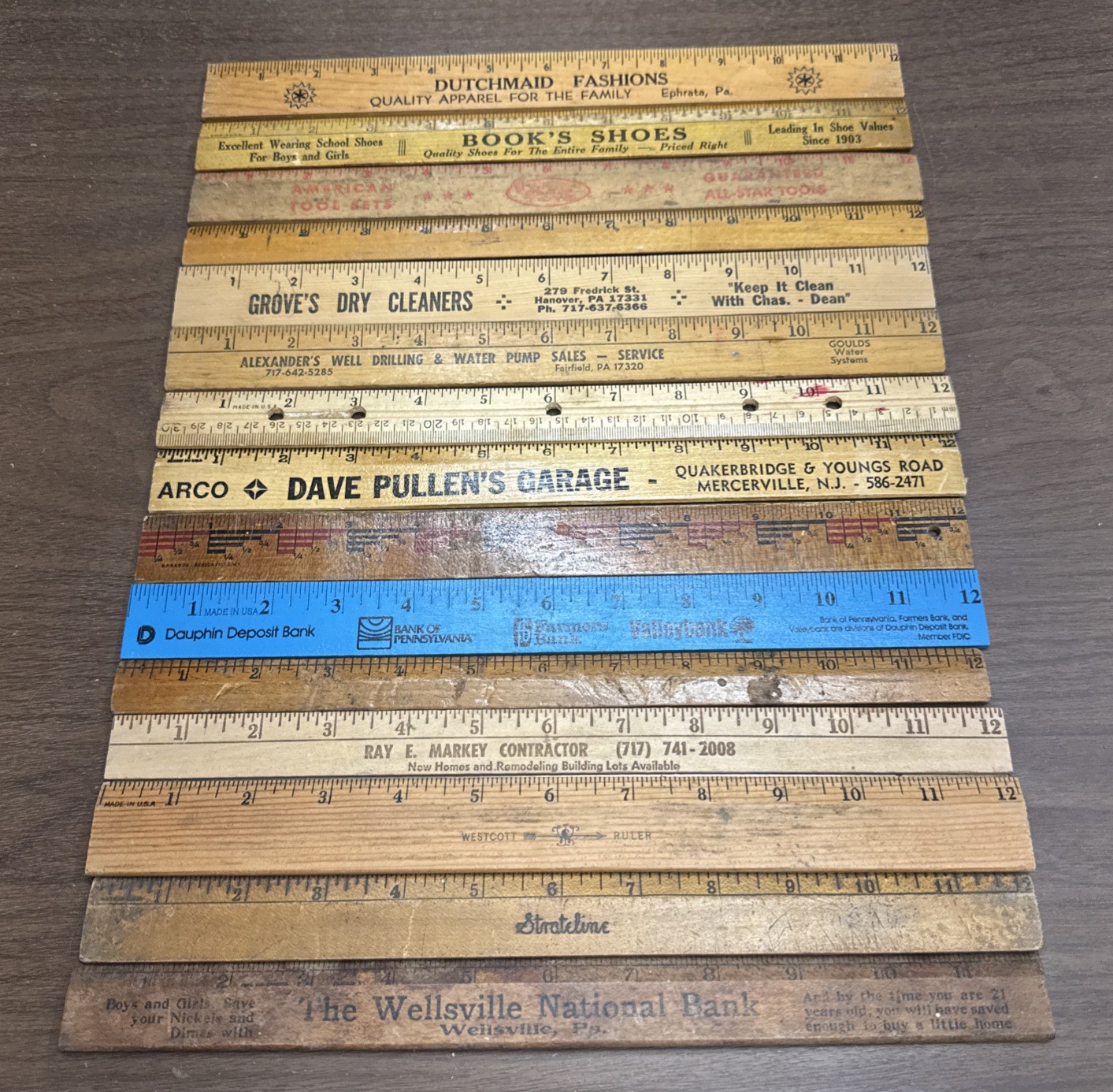 Lot 15 USA Vintage School Westcott Aakron Advertising Wooden Rulers New York